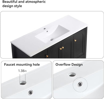 LZ LEISURE ZONE 48" Bathroom Vanity with Ceramic Sink Combo, Abundant Cabinet -4 Soft Close Doors and 2 Drawers, Black