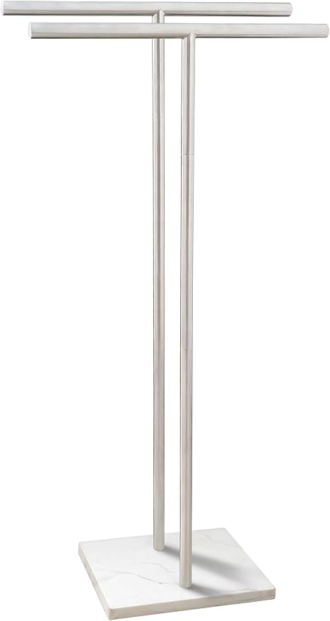 40.3 Inch Standing Towel Rack Bath Sheet Holder with Marble Design Base for Bathroom Floor 2 Tier Towel Holder Stand 304 Stainless Steel Brushed Nickel(Same Height)