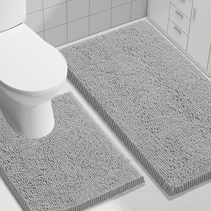 Smiry Bathroom Rugs Sets 2 Piece (30x20+ U Shape 24x20, Light Grey)