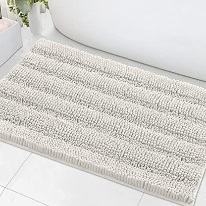 H.VERSAILTEX Bath Mats for Bathroom Non Slip Extra Thick Chenille Striped Bath Rug 24" x 36" Absorbent Non Skid Fluffy Soft Shaggy Rugs Washable Dry Fast Plush Mats for Indoor, Bath Room, Tub - Cream