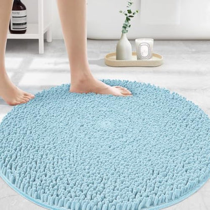 MAYSHINE Round Area Rug Set for Bathroom | Soft Plush Chenille Bath Mat, Water Absorbent Non-Slip Bathroom Rug | Washable Shag Carpet for Shower, Bedroom, or Home Décor | 36"x36" (Round) | Spa Blue