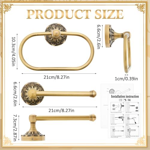 2 Pcs Antique Toilet Paper Holder Hand Towel Ring, Rectangle