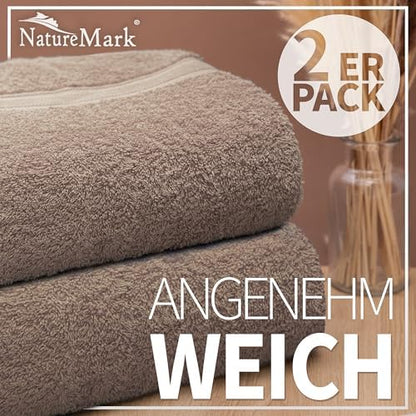Pack of 2 Bath Towels - 100% Cotton, 500 g/m² - Soft, Absorbent & Durable - for Home, Sauna & Travel - 27 x 54 in (Sand)