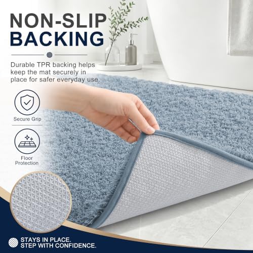 OLANLY Microfiber Bathroom Runner Rugs 47x17, Soft Bath Mat, Airy Blue