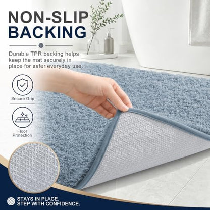 OLANLY Microfiber Bathroom Runner Rugs 47x17, Soft Bath Mat, Airy Blue