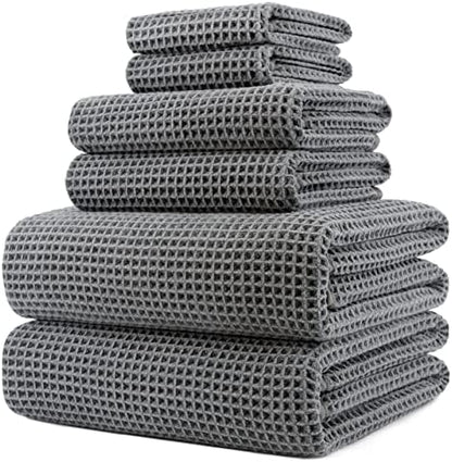 POLYTE 430 GSM Poly Blend Microfiber Quick Dry Waffle Bath Towel Set of 6