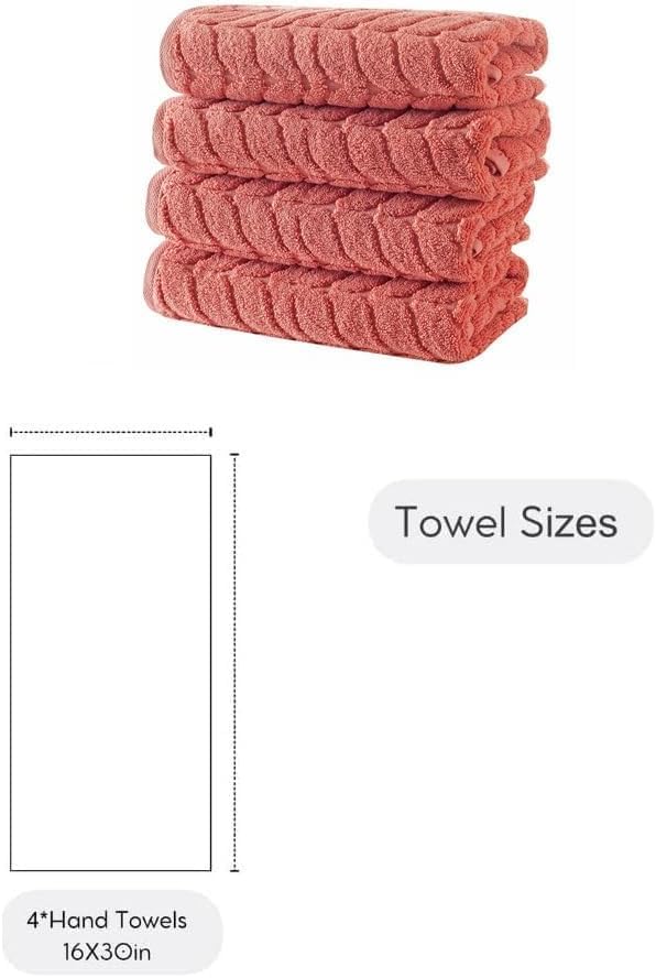 BAGNO MILANO Turkish Cotton Bath Towels, Hand Towels - Soft Plush Jacquard Collection Luxury Towels Set (Coral Red, Hand Towel Set of 4)
