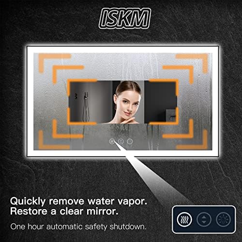ISKM 40x24 Framed LED Bathroom Mirror, Dimmable Front & Backlit, Anti-Fog