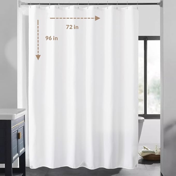 Felisa Extra Long Waterproof Fabric Shower Curtain Liner with 3 Large Magnets,72 x 96 inches Hotel Quality & Soft Cloth Shower Curtain,Washable White Shower Curtain for Bathroom