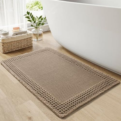 RESARE Waffle Bath Mat for Bathroom, Non Slip Bathroom Rugs 24"x36" Brown