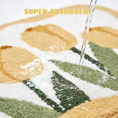 Wave-Shaped Tulip Bath Mat, Soft Non-Slip Fluffy Fresh Flowers Bathroom Rug, Ultra Absorbent Microfiber Shaggy Doormat, Machine Washable Floral Bath Rug for Bathroom Bedroom 20x32 Inch (Wave Yellow)