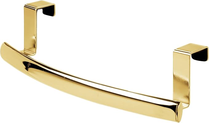 mDesign Steel Over Door Curved Towel Bar Storage, Hanger for Cabinet or Cupboard, Holder Rack for Kitchen, Bathroom - Holds Hand/Dish Towels, Washcloths - Spira Collection - 2 Pack - Soft Brass