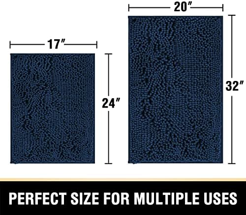 H.VERSAILTEX Bath Mats - Non Slip Luxury Chenille Bathroom Rugs, Extra Soft Absorbent Shaggy, Washable Fast Dry 2 Piece (Navy, 20" x 32"/17" x 24")