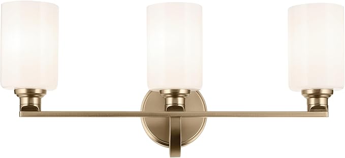 Kichler Gioe 24.25" 3-Light Vanity Light with Opal Glass in Champagne Bronze, Damp Rated, for Bathroom, Powder Room, Over a Mirror, (24.25" W x 10.5" H), 55226CPZ