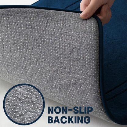 YIHOUSE Dark Blue Memory Foam Bathroom Rug Set 5 Piece, Absorbent Bath Mats, Non Slip Bath Mats for Bath Room Washable Dry Quickly Bath Rug Set for Bathroom Floor, Dark Blue Bath Mat Set 5 Piece