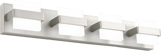 SOLFART Brushed Nickel Bathroom Light Fixtures, 4 Lights Bathroom Vanity Light，Dimmable LED Vanity Lights Nickel Vanity Lighting