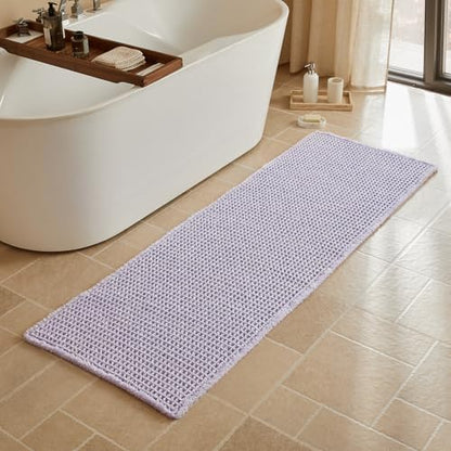 Triohero Waffle Runner Bath Mat - Long Bathroom Rugs Non Slip Washable, Ultra Soft Super Absorbent Quick Dry Boho Farmhouse Bathroom Decor, 24" x 72", Lavender Cream