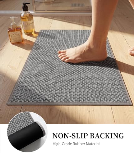 YIHOUSE Light Grey Bathroom Rugs Sets 5 Pieces,Thin Bath Mat Quick Dry