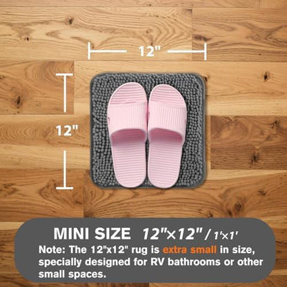 Small Bathroom Rug 12"x12" – Washable and Absorbent Mini Bath Mat, Non Slip, Thick Soft Chenille Bath Rugs for Bathroom, Shower, Locker Rug(Gray)