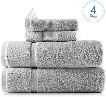 Hearth & Harbor Bath Mat Towels - 100% Ring Spun Cotton Luxury Bath Mat Floor Towels - Ultra Soft & Highly Absorbent Bath Towels Set of 4 - Gray