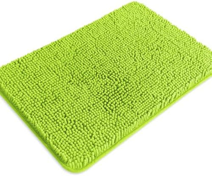 Lime Green Bathroom Rugs – Absorbent and Washable Bath Mat, Non-Slip, Thick Soft Chenille Bath Rugs for Bathroom Floor, Shower, Sink - 17" x 24"