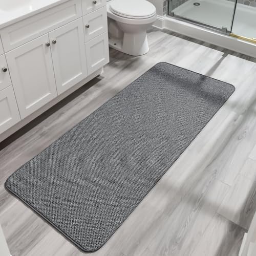 Bosap Bath Mat,Ultra Thin Bathroom Runner Rugs,Large Bath Mats for Bathroom,Quick Dry,Non-Slip,Machine Washable,Low Pile,Bath Rug,Shower Outside,Sink,Home Decor Accessories.Dark Grey,3'x5'(36x60inch)