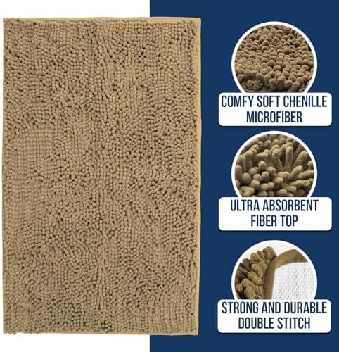 Muddy Mat Chenille Bathroom Rugs Quick Dry Microfiber Mats Non Slip Washable, Extra Thick, Soft and Highly Absorbent Bath Mats for Bathroom, Kitchen, and Shower Floor - Beige XL 59"X35"