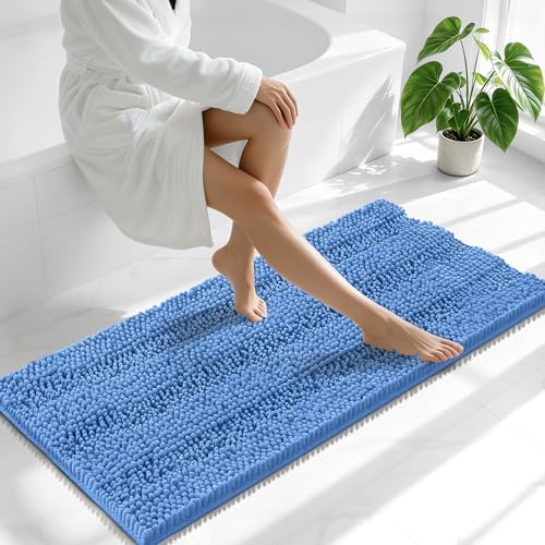 Smiry Thick Chenille Bathroom Runner Rugs 47x20, Bath Mat, Cornflower Blue
