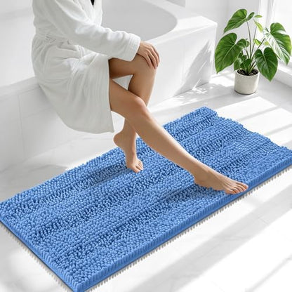 Smiry Thick Chenille Bathroom Runner Rugs 47x20, Bath Mat, Cornflower Blue
