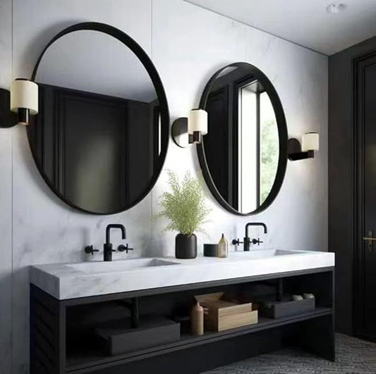 USHOWER 2- Pack Bathroom Mirrors for Over Sink, 30 Inch Circle Mirror with Metal Frame, Black Wall Mirror Modern Decoration for Vanity, Entryway, Living Room, Hallway and Bedroom