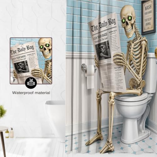 Funny Skeleton Shower Curtain Skull Halloween Bathroom Decor Shower Curtain