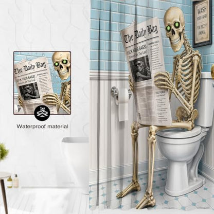 Funny Skeleton Shower Curtain Skull Halloween Bathroom Decor Shower Curtain