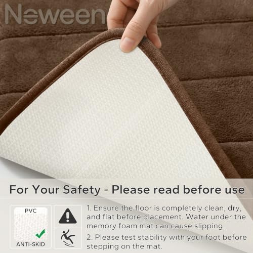 Neween Bathroom Rugs Set 2 Piece, Absorbent Memory Foam Bath Mat, Brown