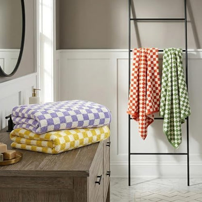 12 Piece Checkered Towel Set, Cotton Towels for Bathroom, 4 Colors
