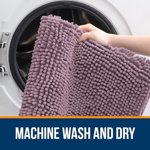 OLANLY Chenille Bathroom Rugs Mats Sets 2 Piece, 30"x20"+24"x16", Deep Plum