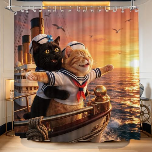 Extra Long Shower Curtain Crazy Black Cat Clawfoot Tub, 108 x 72 in