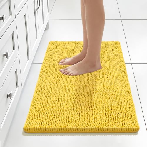 Bcoimo Bath Rug Mat,Yellow Chenille High Absorbent Bathroom Shower Tub Mats
