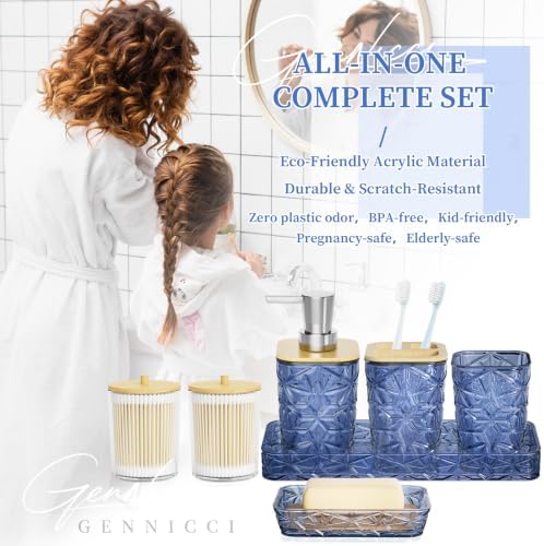 Bathroom Accessories Set, Navy Blue Bathroom Accessories, Acrylic Soap Dispenser and Toothbrush Holder Set, Qtip Holder Set, Bathroom Sink Set, Gift for Home Apartment