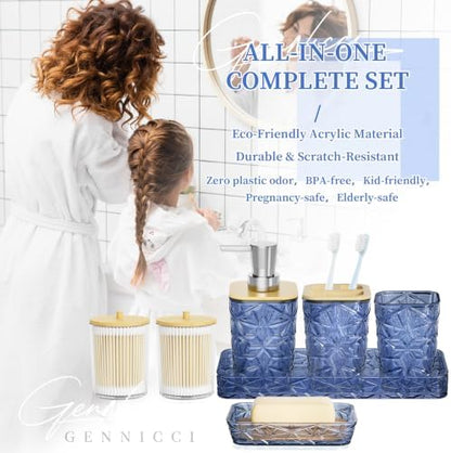 Bathroom Accessories Set, Navy Blue Bathroom Accessories, Acrylic Soap Dispenser and Toothbrush Holder Set, Qtip Holder Set, Bathroom Sink Set, Gift for Home Apartment