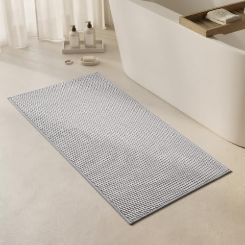 Triohero Bathroom Rugs Non Slip Washable, Super Absorbent Thin Bath Mat Quick Dry Low Pile Bathroom Rug, Light Grey 24x47