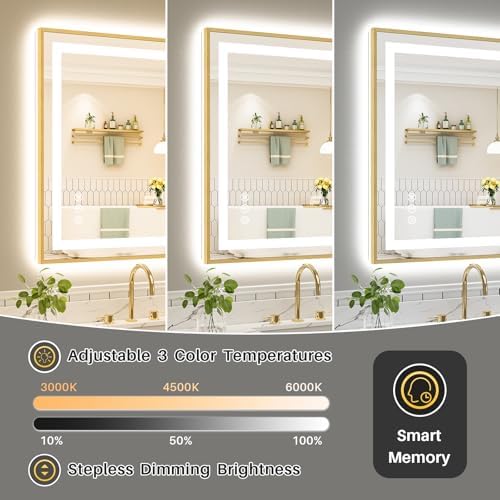 96X36 Inch LED Bathroom Mirror with Gold Frame, Backlit & Front Lit