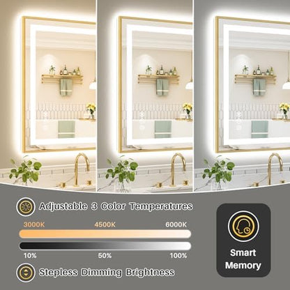 96X36 Inch LED Bathroom Mirror with Gold Frame, Backlit & Front Lit