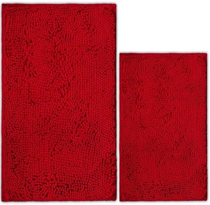 Bathroom Rugs Chenille Bath mat 2 Piece Set, Super Absorbent, Strong PVC Non Slip Backing, Bath mats for Bathroom, Plush Shaggy, Thick, Machine Washable, Bathtub, Toilet.(Red)