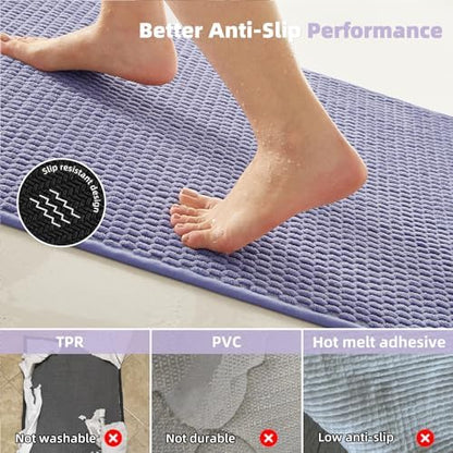 TYUU Bathroom Rugs Non Slip Washable, Super Absorbent Thin Bath Mat Quick Dry Low Pile Bathroom Rug, Lavender 24"x47"