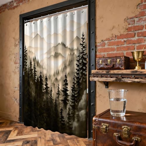 Dark Brown Forest Stall Shower Curtain, 48X72 in Narrow Small, Mountain