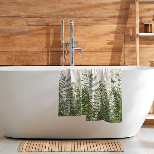 Fern Leaf Hand Towels Set of 2, 14x28 Inch Summer Botanical Greenery Leaves Tropical Decor Absorbent Soft Dish Cloth for Home Kitchen Bathroom Seasonal Decoration