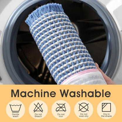 IM HOME Waffle Bath Mat Blue & Cream 24"x17", Boho Woven Modern Bath Mat Rugs, Absorbent Non Slip Bathroom Rugs, Soft Washable Bath Rugs with Tassels for Bathroom, Bedroom, Kitchen, Shower, Tub