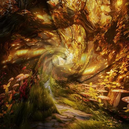 Fantasy Forest Path Shower Curtain Fall Fairy Magical Enchanted Misty Jungle Mushroom Floral Tree Butterfly Lantern Wonderland Bath Curtain Fabric Bathroom Accessories Decor with Hooks 70W x80L