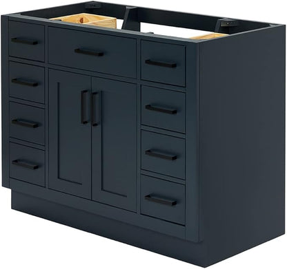 ARIEL Hepburn 42-inch Bathroom Vanity Base Cabinet,Solid Wood, 2 Soft Closing Doors, 9 Dovetail Drawers, Midnight Blue