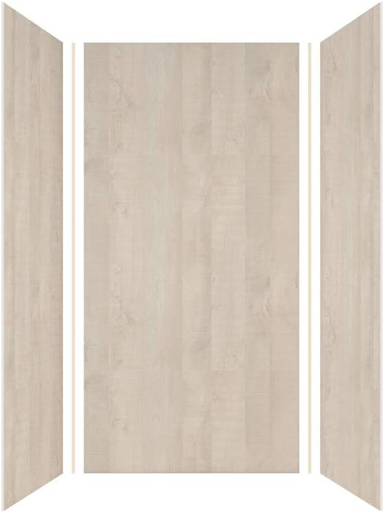 Transolid Expressions 36 in. x 36 in. x 72 in. 3-Piece Easy Up Adhesive Alcove Shower Wall Surround in Bleached Oak EWK363672-45